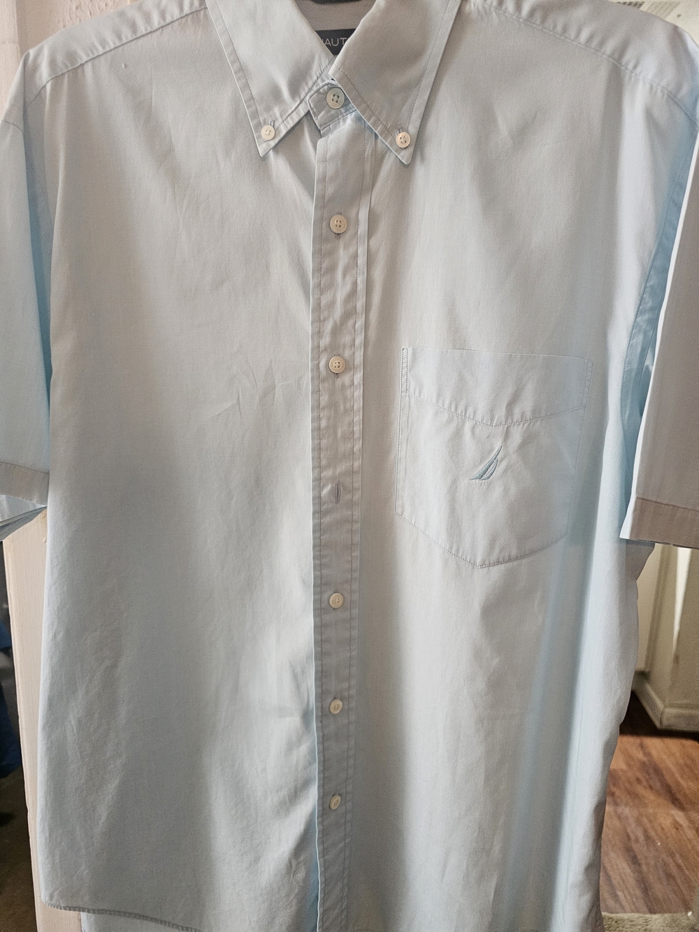 Nautica Light Blue Short-Sleeve Button-Down Shirt Two Ply Cotton New No Tags
